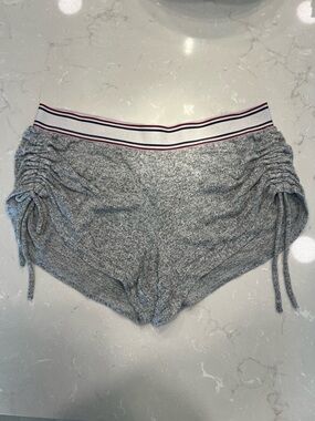 Jockey Gray Athletic Lounge Shorts with Ruched Sides and Striped Waistband